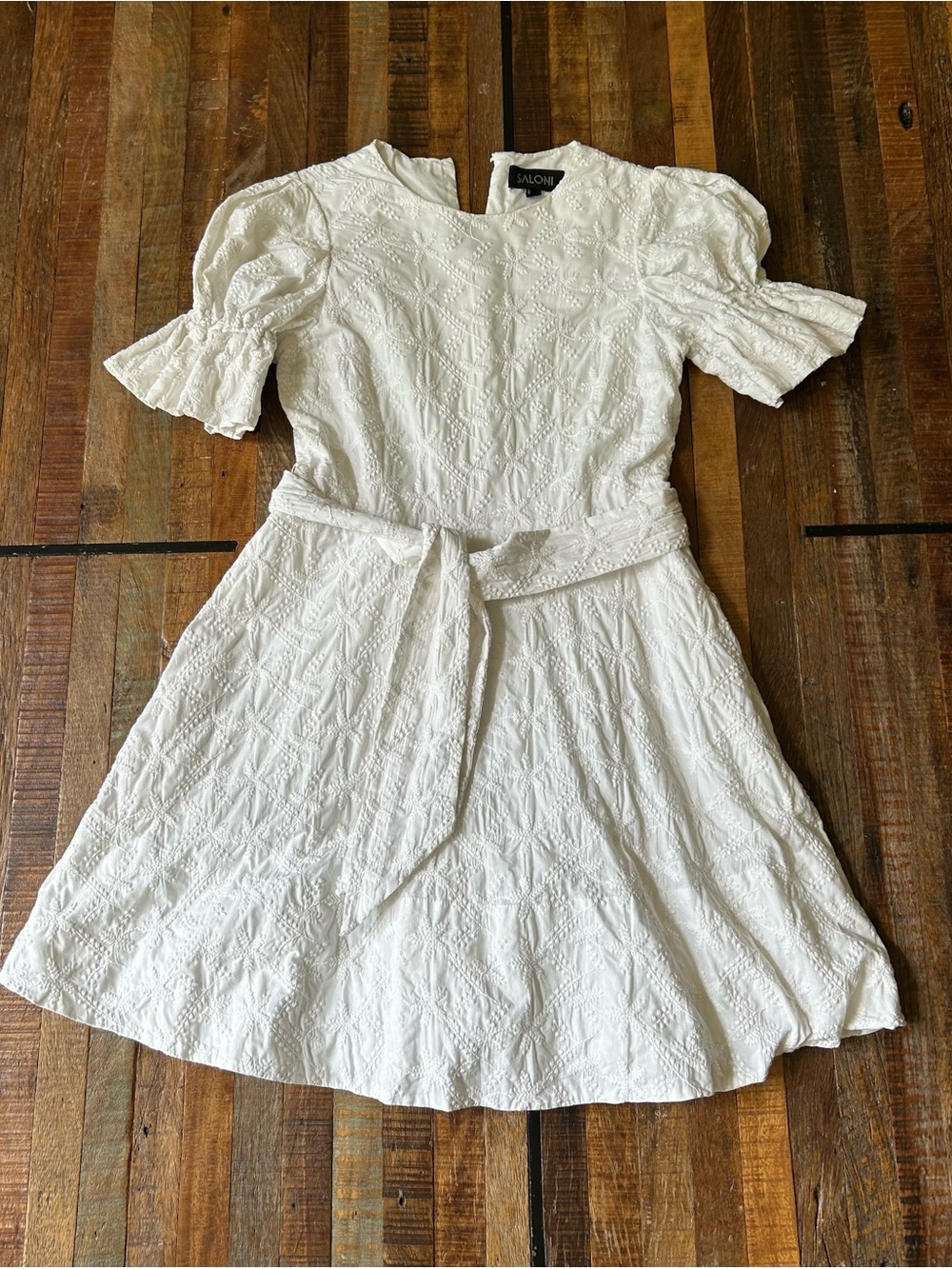 Saloni White CIARA Embroidered Mini Dress